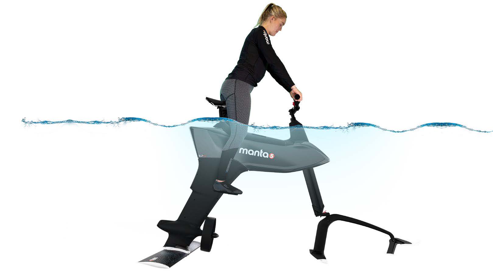 Diagram with a girl preparing to launch the hydrofoiler SL3 water bike